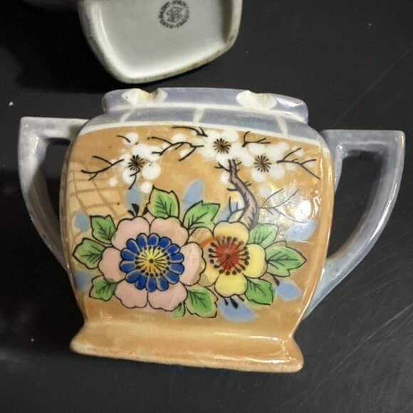 Lusterware Tea Set Made in Japan Floral Peach Luster Teapot Sugar Creamer Set - Picture 4 of 16